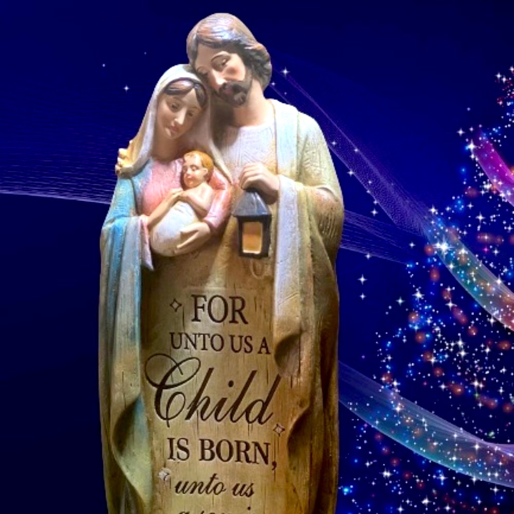 NATIVITY HOLY FAMILY FIGURINE W/BIBLE VERSE AVALON GALLERY MODE:B3366 SIZE 12"